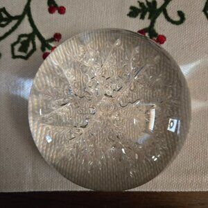 HEAVY GLASS PAPER WEIGHT WITH SNOWFLAKE  IMPRINT
